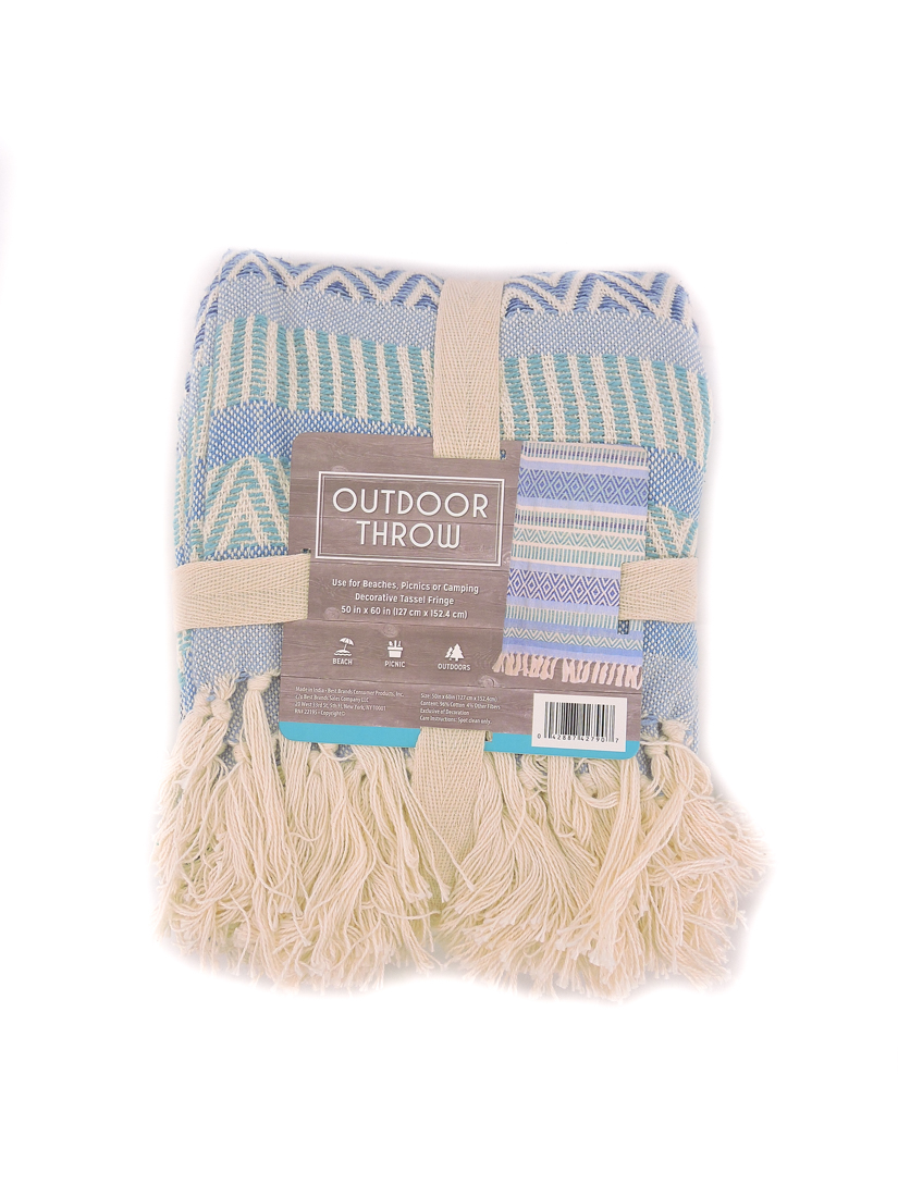 OUTDOOR THROW WITH FRINGE 50 IN X 60 IN