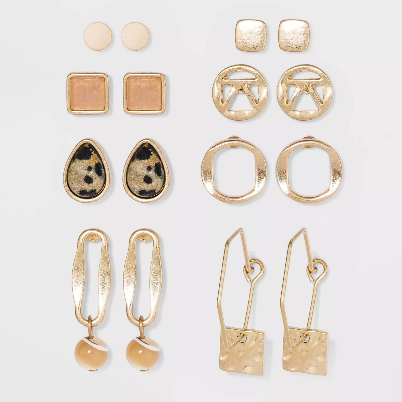 UNIVERSAL THREAD SemiPrecious Brown Lip Shell & Jasper Multi Earring Set 8pc
