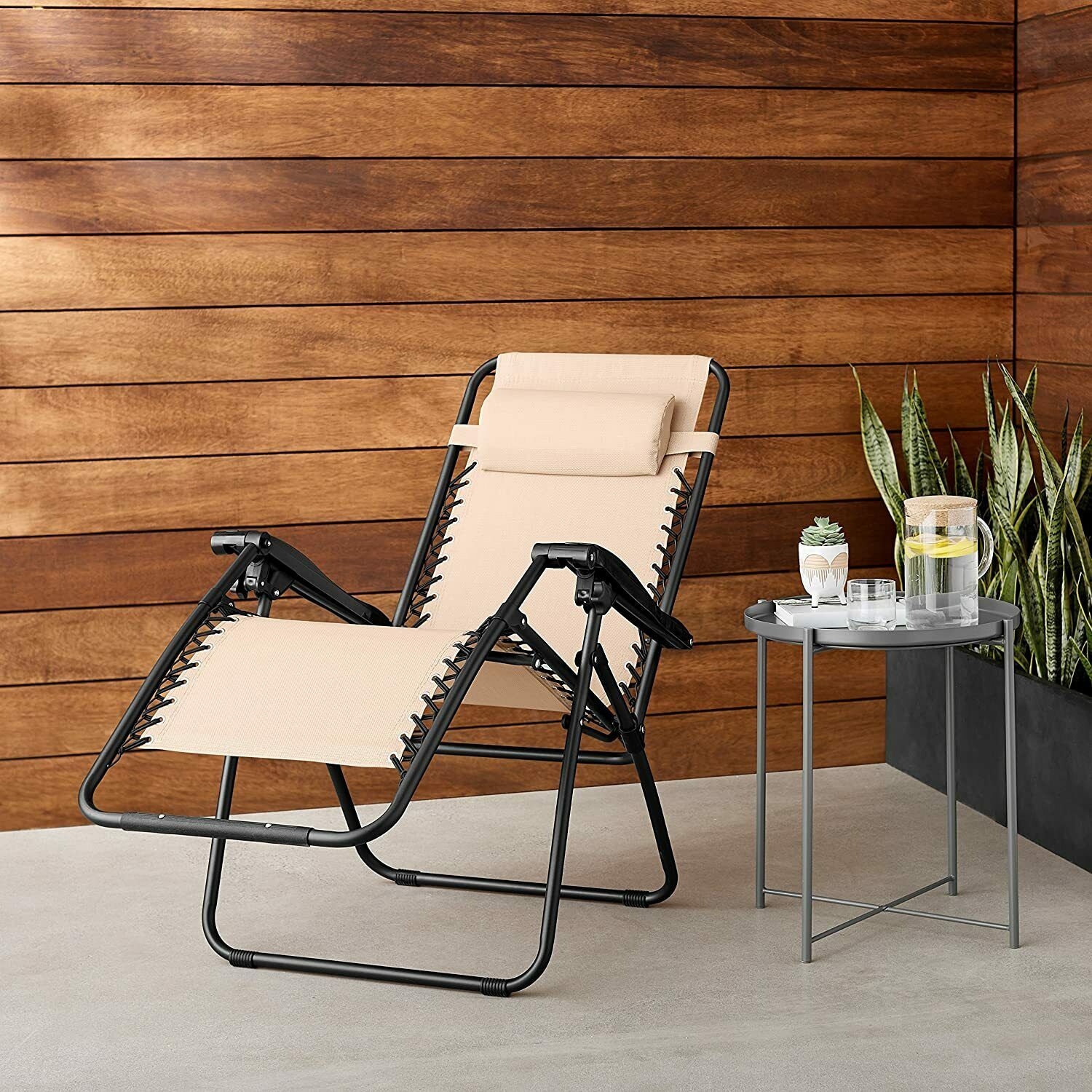AMAZONBASICS Outdoor Zero Gravity Lounge Folding Chair, Beige