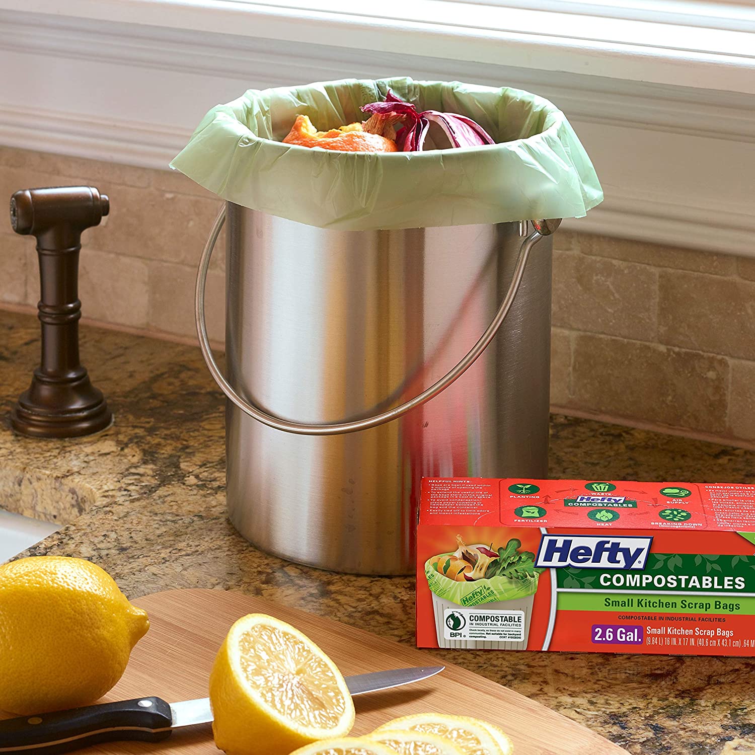 HEFTY Compostables Tall Kitchen Scrap Trash Bag 13 Gallon 12ct