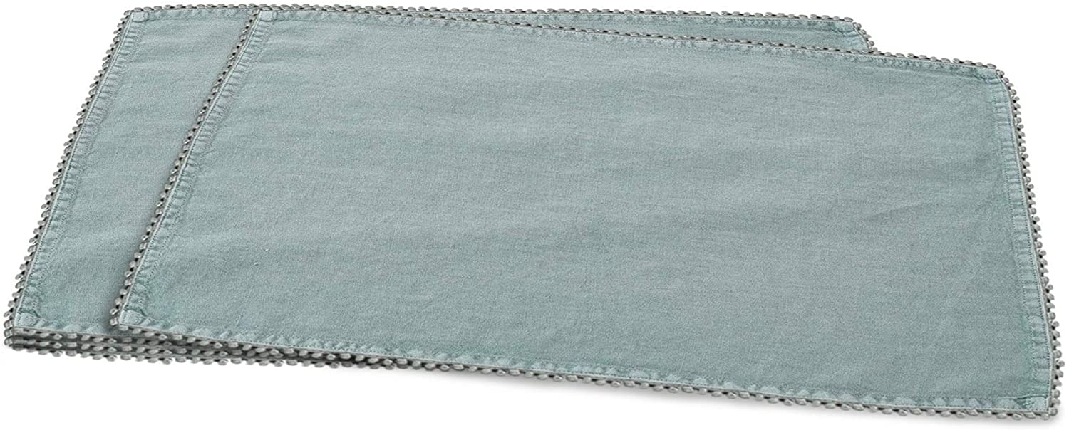 SARO LIFESTYLE Pomponin Collection PomPom Design Placemats (Set of 4), 14" x 20", BlueGrey