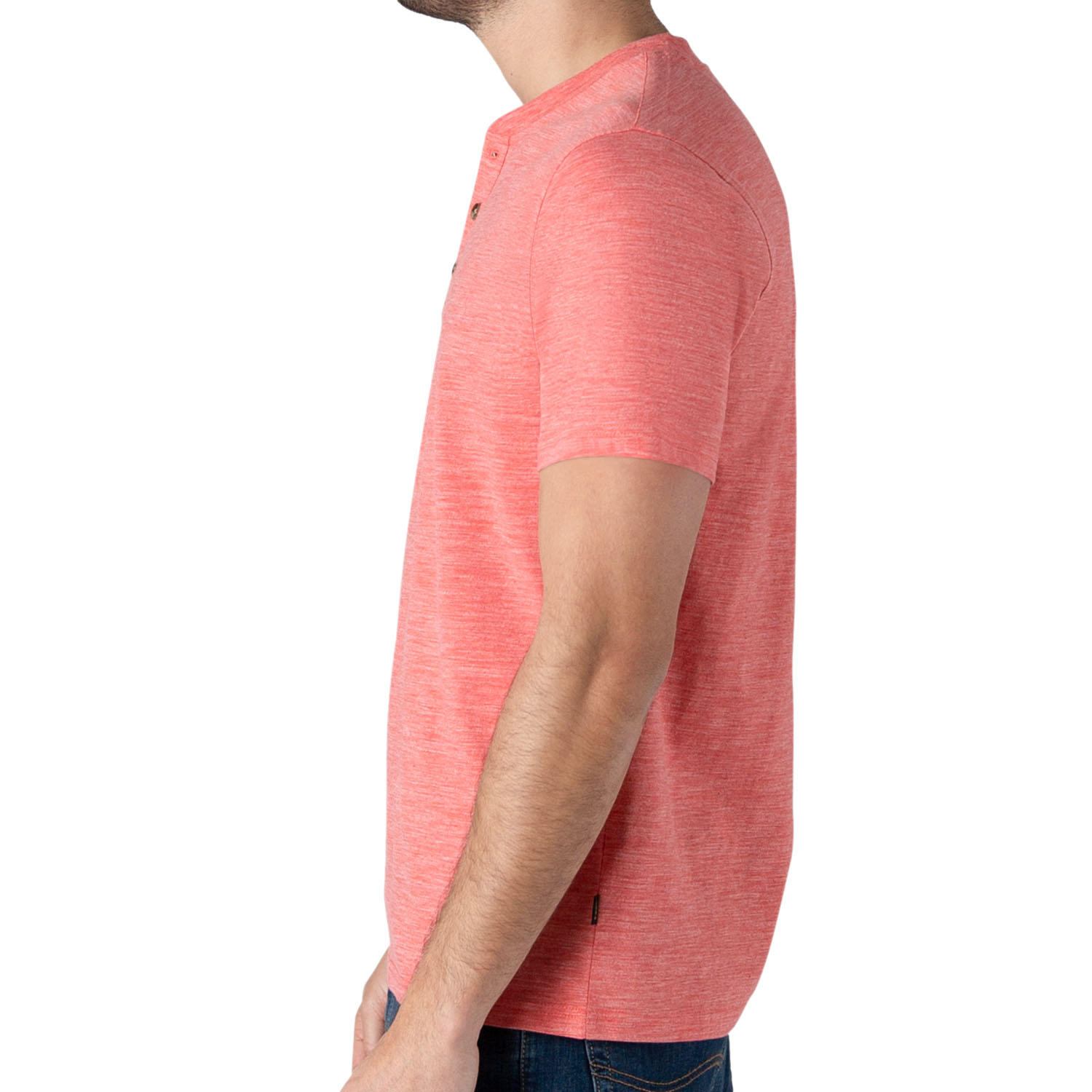 LEE Men's Short Sleeve Textured Henley in Coral, XXLarge
