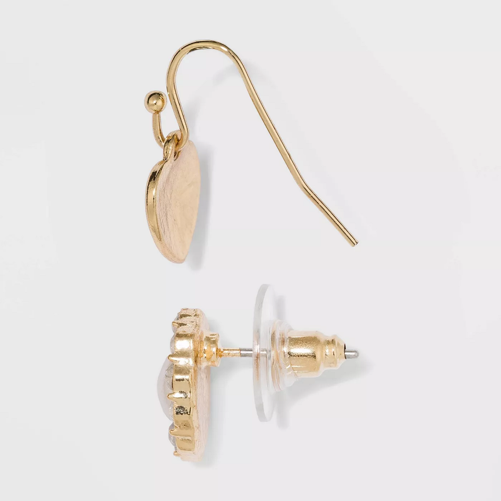WILD FABLE Multi Plate and Acrylic Stones, Zinc and Steel Parts Multi Earring Set 18pc White Crystal