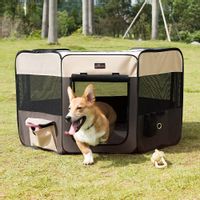 AIVITUVIN Pet Playpen Portable Foldable Exercise Pen in Brown, Medium