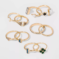 WILD FABLE Shiny Gold with Acrylic Stone Multi Ring pack
