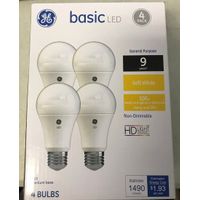 GE Soft White Basic 100W Replacement LED Light Bulbs General Purpose A19 (4pack)