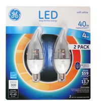 Ge LED 4 Watt Soft White Candelabra(Small) Base(E12) Clear Bent Tip (2 Pk.)