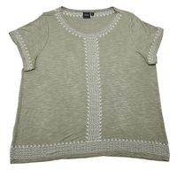 Rafaella Womens Short Sleeve Scoop Neck Embroidered Slub Top In Pale Ivy, S