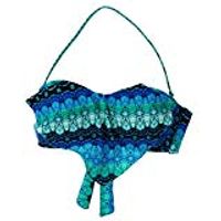 By The Beach Women's Bikini Top with Front Bandanna in Blue/Green Print, L