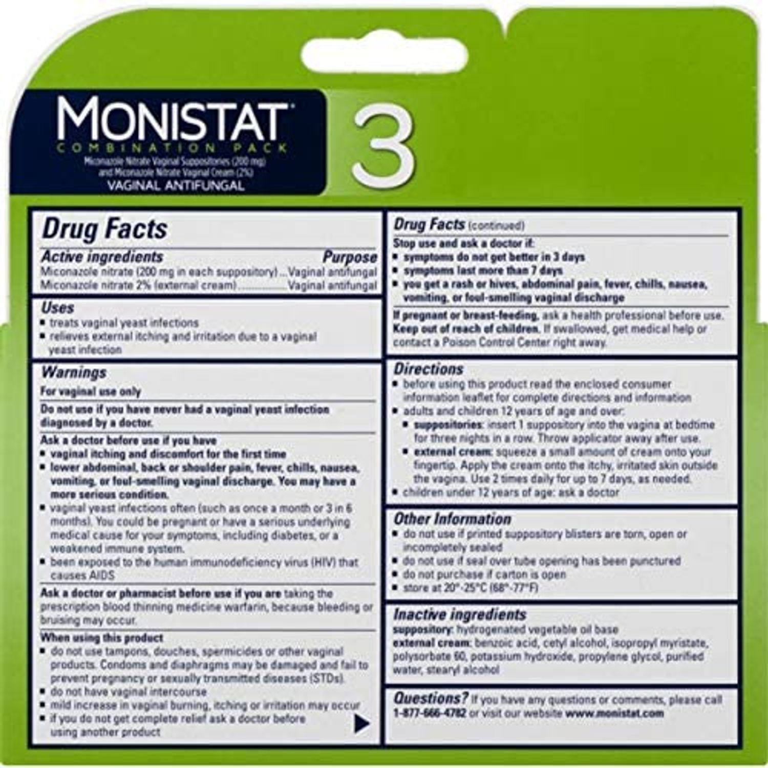 Monistat 3Day Yeast Infection Treatment, 3 Vaginal Suppositories