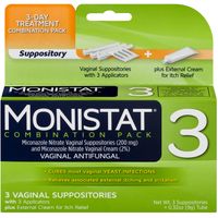 Monistat 3Day Yeast Infection Treatment, 3 Vaginal Suppositories + Itch Cream