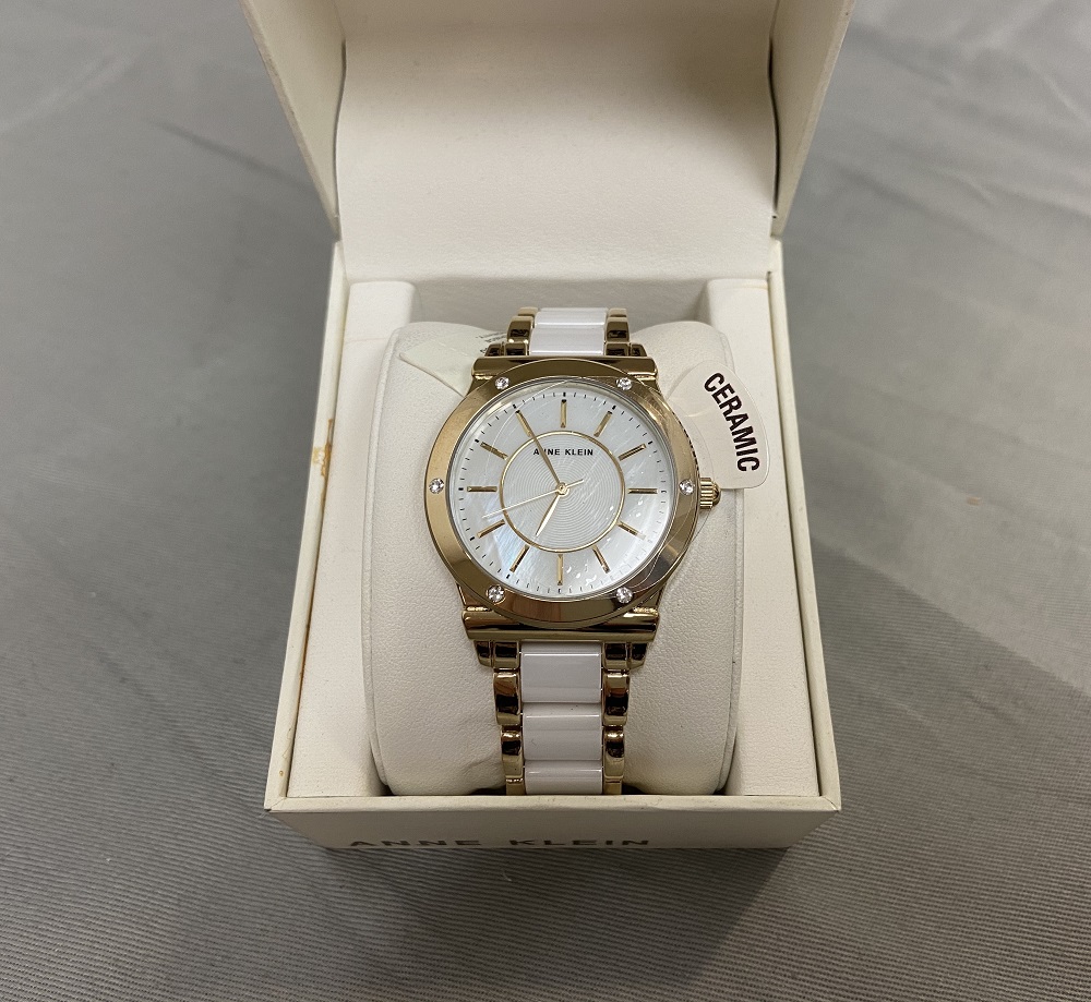 ANNE KLEIN GOLD TONE WHITE CERAMIC WOMEN'S WATCH