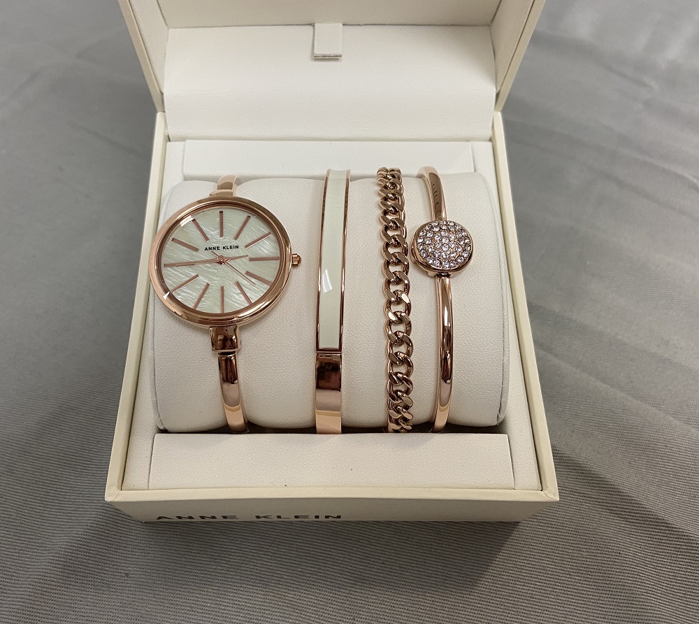 Anne Klein Women's Rose Goldtone Watch and Bracelet Set Watch AK1470RGST