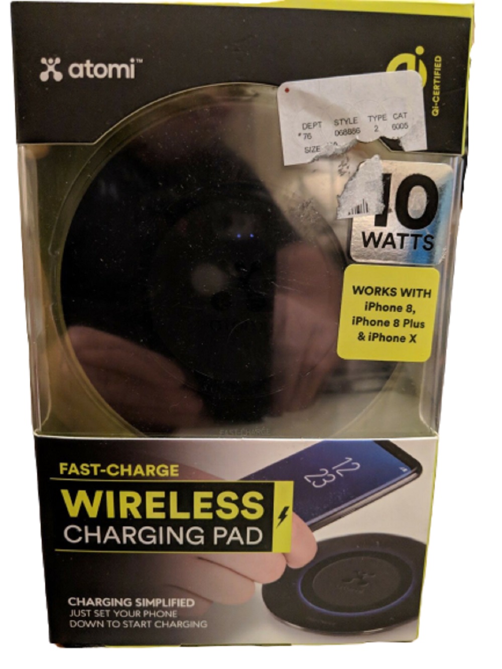 ATOMI AT1159 WIRELESS PAD COMPATIBLE WITH IPHONE 8, 8 PLUS, IPHONE X IN BLACK