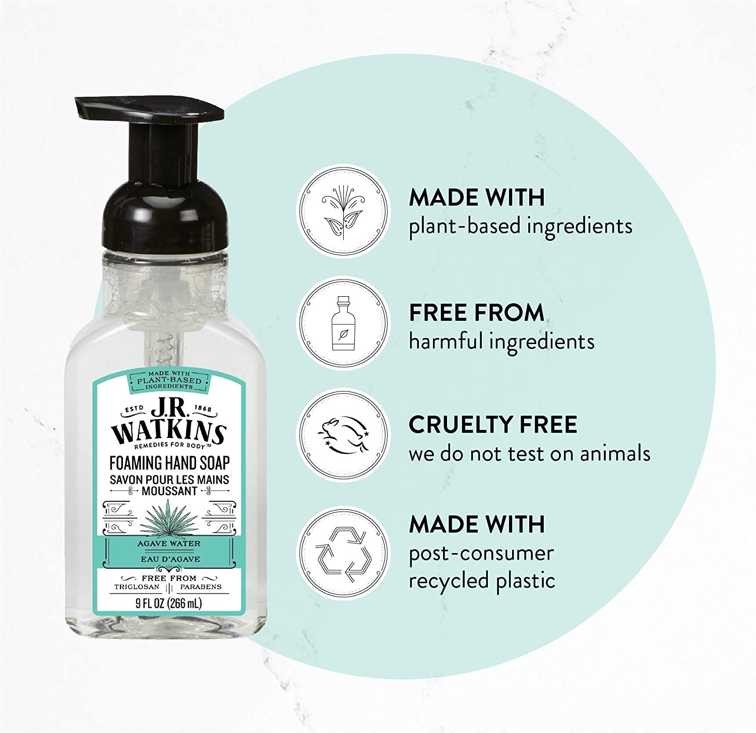 J.R. WATKINS Agave Water Foaming Hand Soap – 9 fl oz
