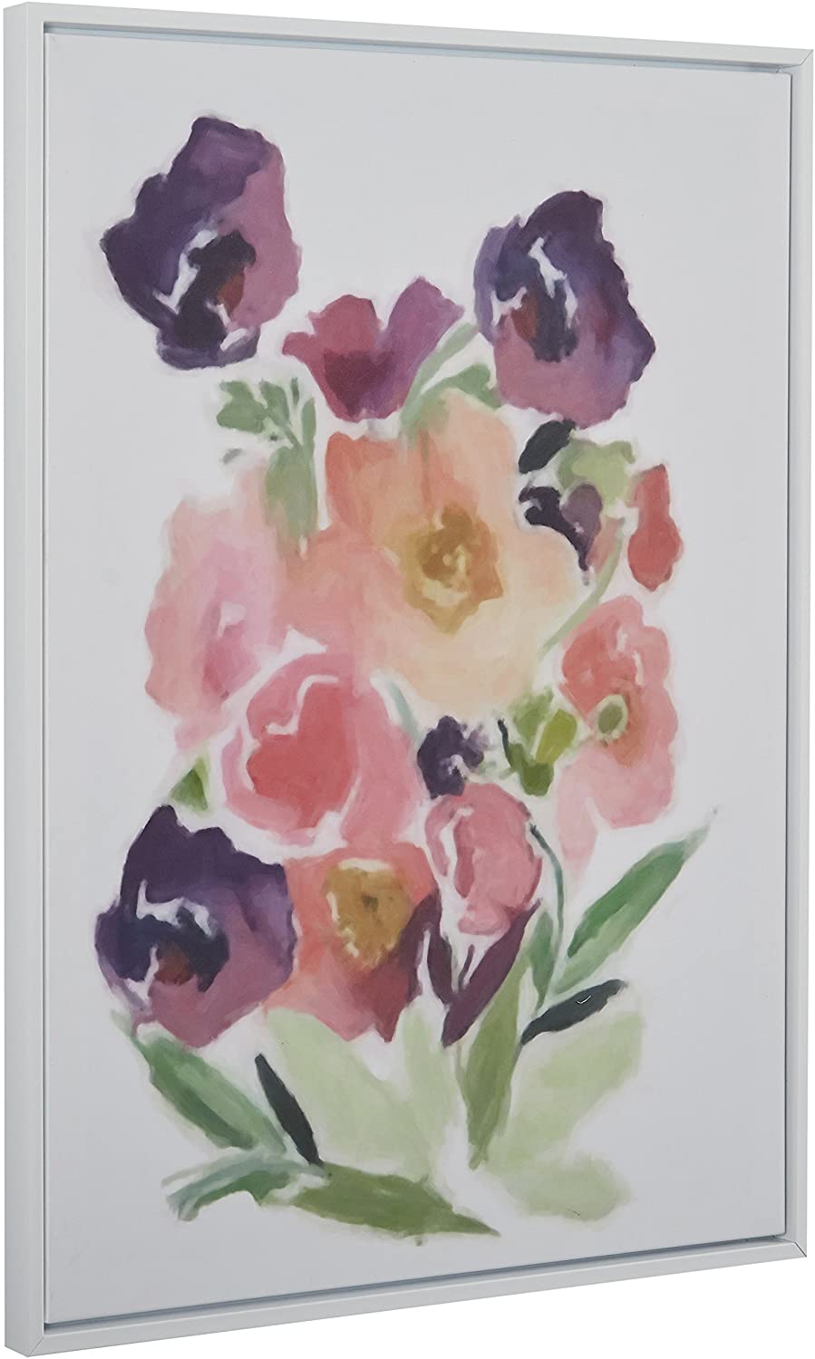 STONE AND BEAM Modern Purple Floral Print Wall Art, White Frame, 17.75" x 21.75"