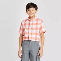 CAT & JACK Boys' Short Sleeve ButtonDown Shirt in Orange/White, Medium (8/10)