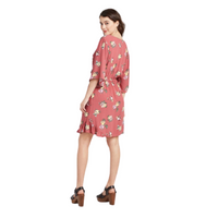 XHILARATION Women's Floral Print Elbow Sleeve Wrap Dress In Rosewood, M