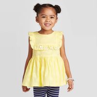 CAT & JACK Toddler Girls' 2pc Heart Top & Striped Leggings in Yellow/Navy 3T
