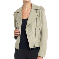 PHILOSOPHY Women's Long Sleeve Faux Suede Moto Jacket In Taupe, XL