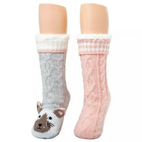 CUDDL DUDS Women's Sherpa Lined Critter Sock 2 Pair Pack In Cat, One Size