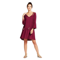 KNOX ROSE Womens Tassel Merlot 3/4 Length Bell Sleeve Mini Dress In Merlot , M