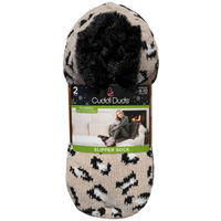 CUDDL DUDS Chenille Faux Fur Lined Ballerina Slipper Socks (2 Pack) in Black Animal, One Size