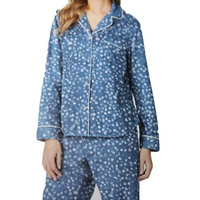 DKNY Women's Notch Collar Velour Fleece Pajamas Set In Blue Multi, M