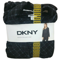 DKNY Women's Notch Collar Velour Fleece Pajamas Set In Black, M