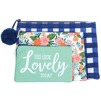 Olive & Hill Canvas Trio Pouch 3 Piece Sets In Aqua You Look Love Today