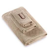 Avanti Premier Brown Block Monogram Bath Towel Letter U in Linen