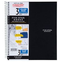 FIVE STAR WIREBOUND , 3 SUBJECT, COLLEGE RULED, 11 X 8 .5 3 PK, ASSORTED COLORS