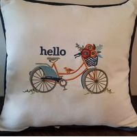 SUNBRELLA HELLO WITH BICYCLE PILLOW IN WHITE