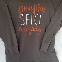 STATE OF MINE LADIES LONG SLEEVE PUMPKIN SPICE EVERYTHING TEE, SMOKED PEARL , SIZE L