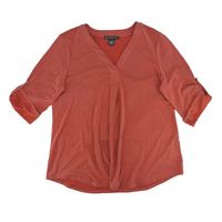 ADRIANNA PAPELL WOMEN'S VNECK ROLL TAB SHIRT IN FADED ROSE, SMALL