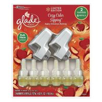 GLADE PLUG IN WARMER SET WITH 6 REFILLS,COZY CIDER SIPPING