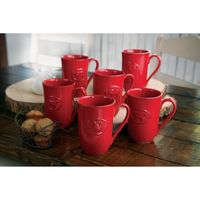 Farmhouse Stoneware Mugs with Antique Finish In Red, 6 Pack