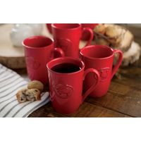 Farmhouse Stoneware Mugs with Antique Finish In Red, 6 Pack