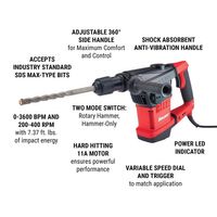 Bauer 11 Amp 19/16 In. SDS MaxType Pro Variable Speed Rotary Hammer
